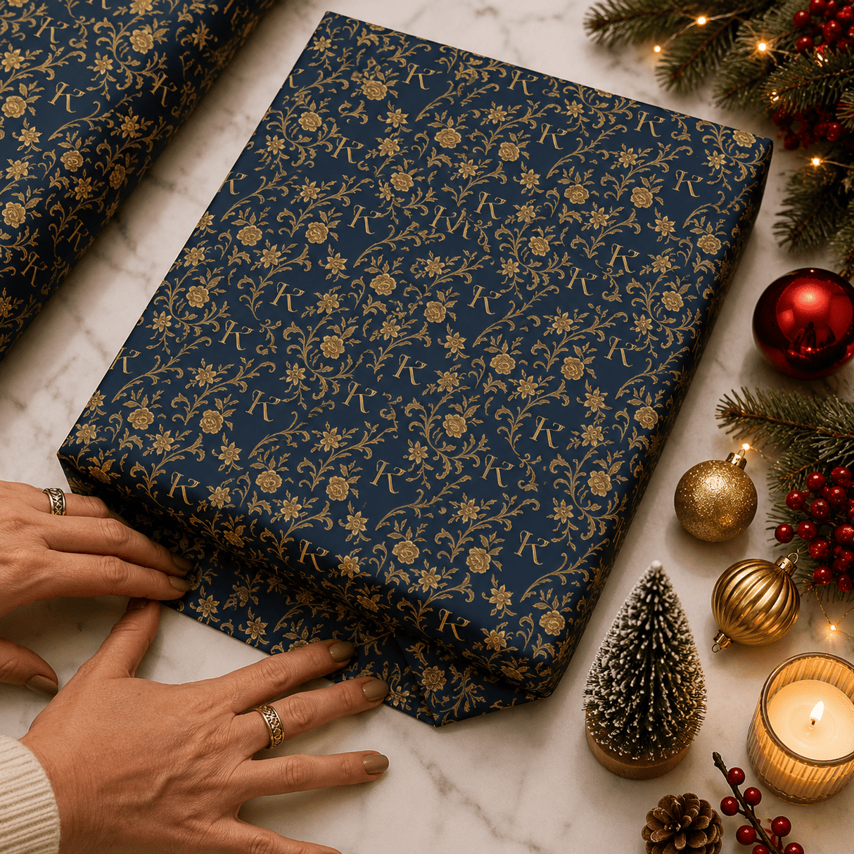Personalized Monogram Gilded Baroque Wrapping Paper | Custom Gift Wrap - London Penny Gift Wrap