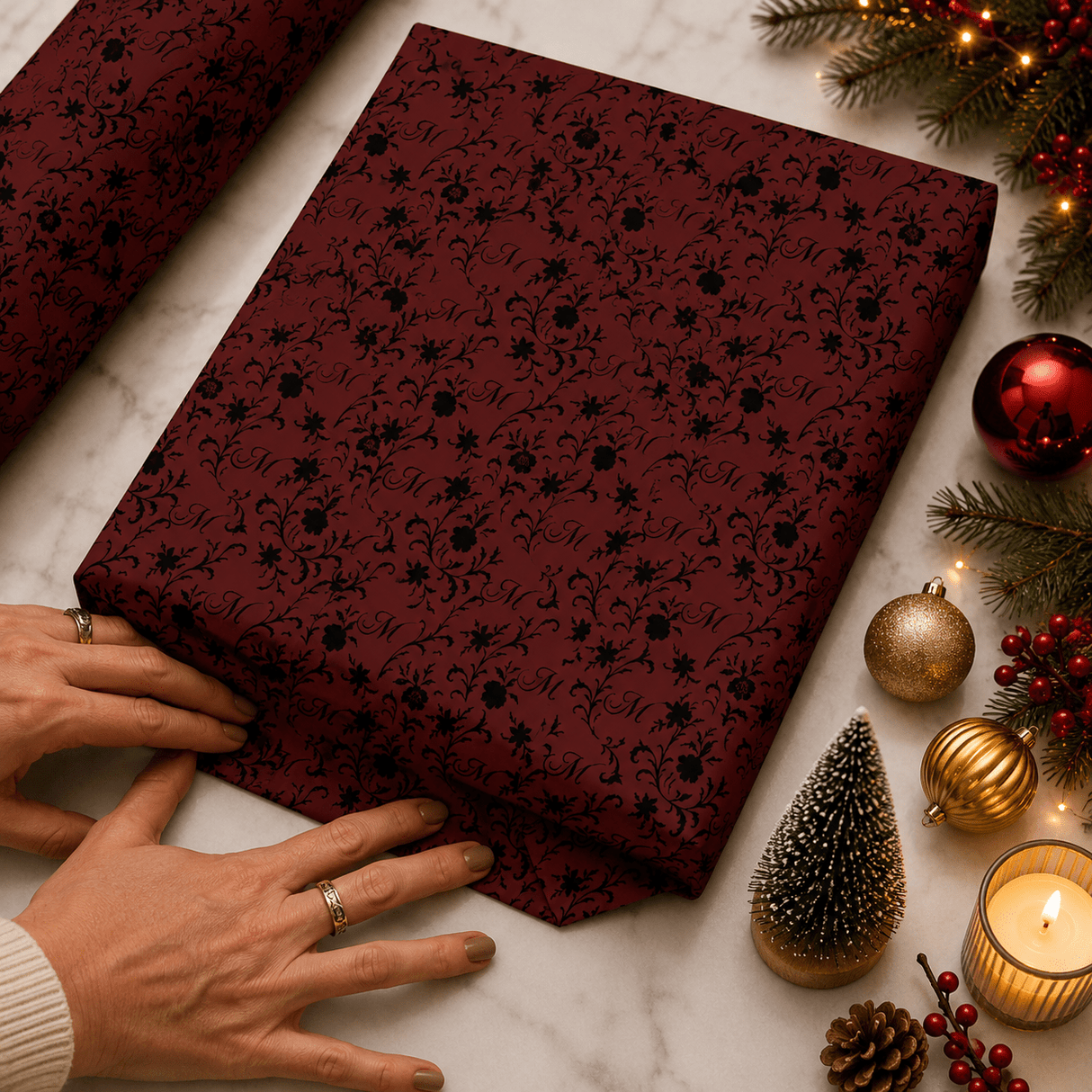 Personalized Obsidian Fleur Monogram Wrapping Paper | Custom Gift Wrap - London Penny Gift Wrap