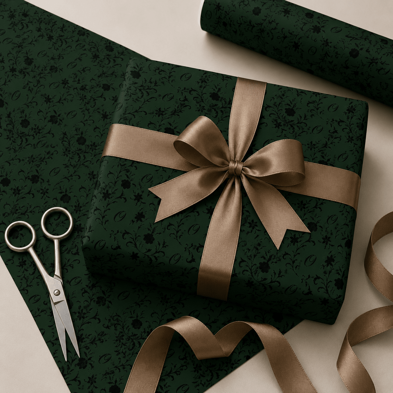 Personalized Obsidian Fleur Monogram Wrapping Paper | Custom Gift Wrap - London Penny Gift Wrap