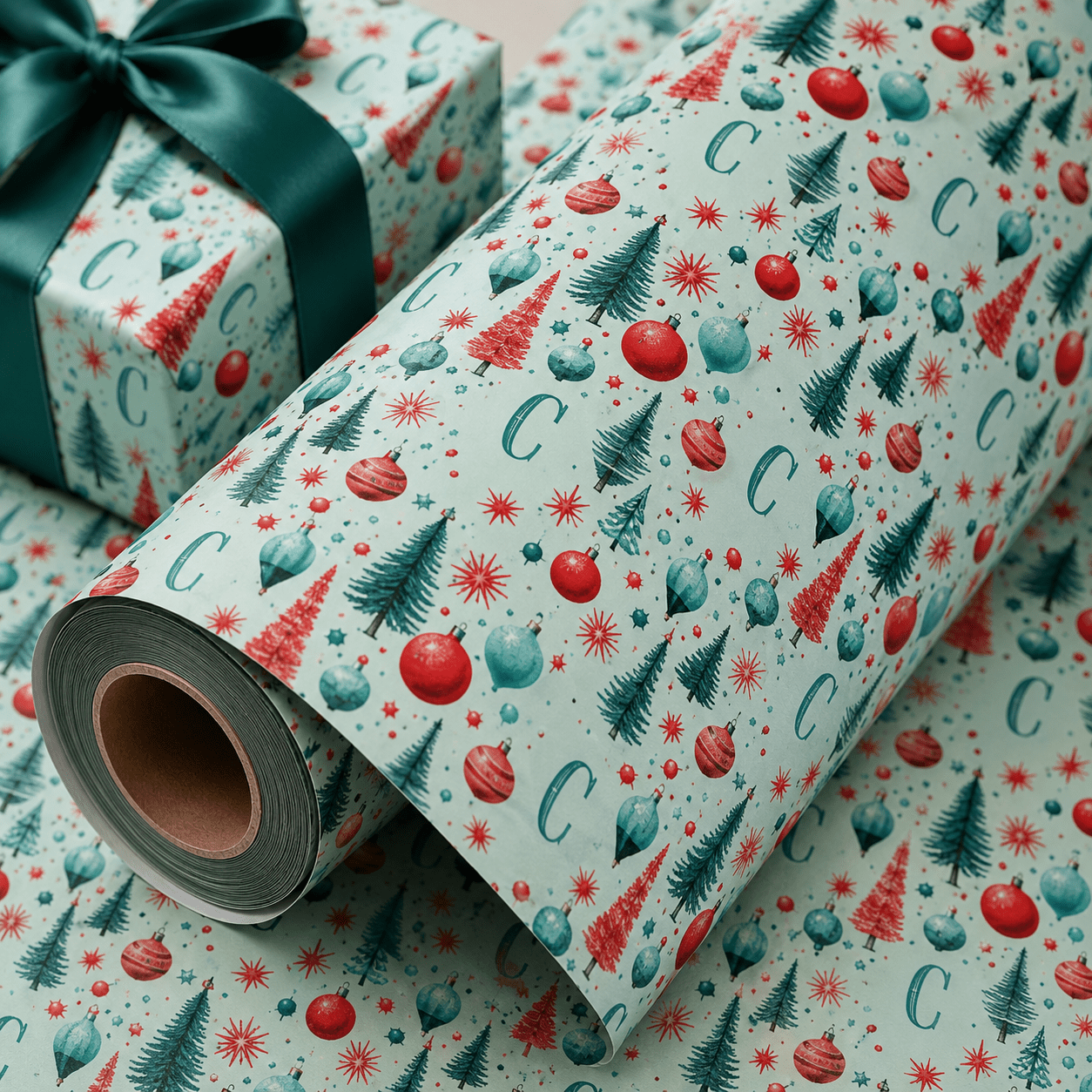 Personalized Midmod Merriment Monogram Wrapping Paper | Custom Gift Wrap - London Penny Gift Wrap