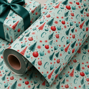 Personalized Midmod Merriment Monogram Wrapping Paper | Custom Gift Wrap - London Penny Gift Wrap