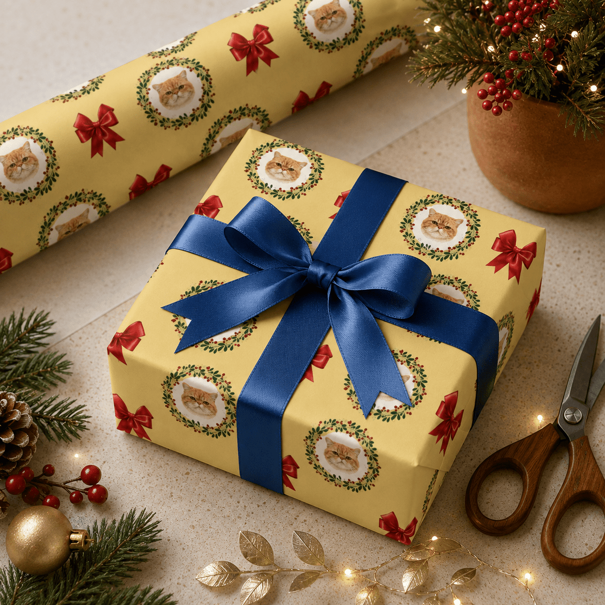 Personalized Holiday Wreath Wrapping Paper | Custom Gift Wrap - London Penny Gift Wrap