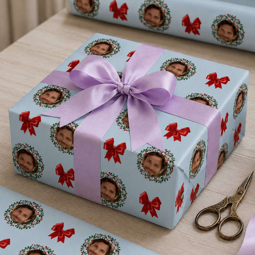 Personalized Holiday Wreath Wrapping Paper | Custom Gift Wrap - London Penny Gift Wrap