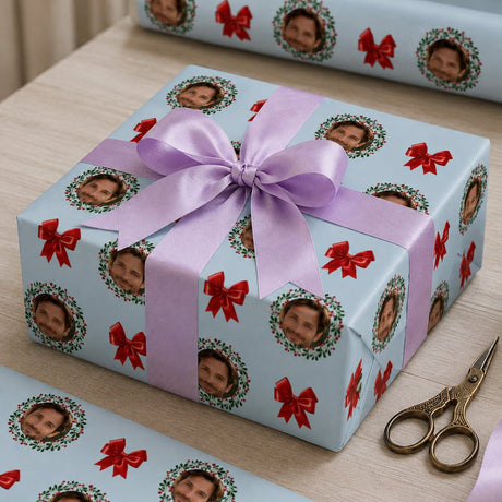 Personalized Holiday Wreath Wrapping Paper | Custom Gift Wrap - London Penny Gift Wrap