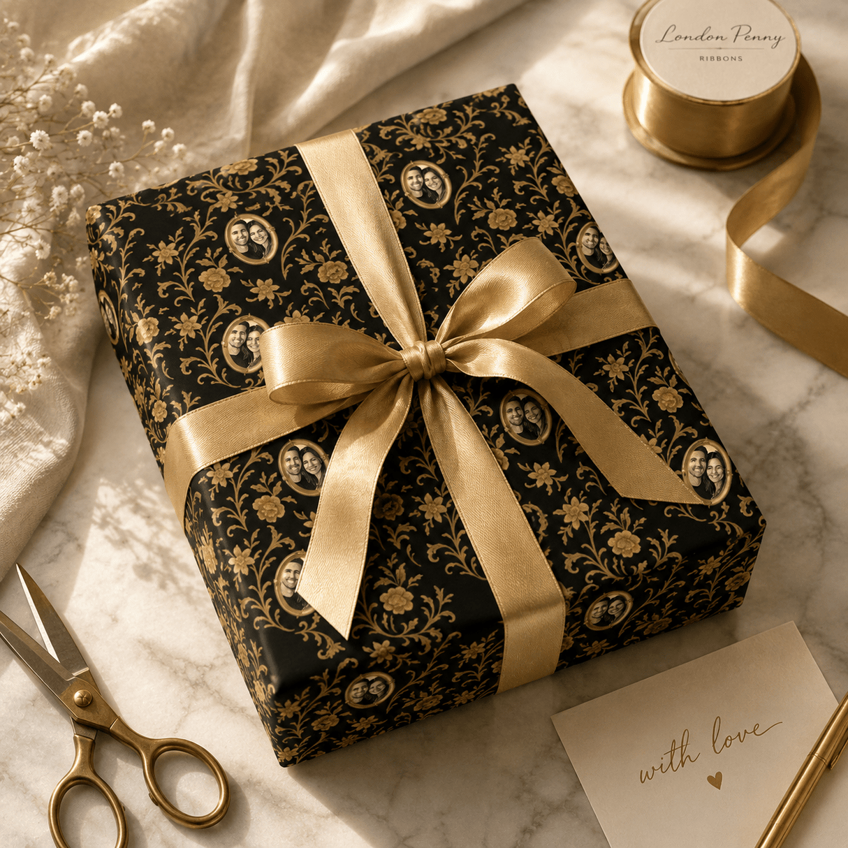 Personalized Gilded Baroque Wrapping Paper | Custom Gift Wrap - London Penny Gift Wrap