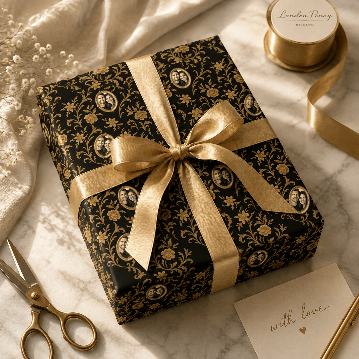 Personalized Gilded Baroque Wrapping Paper | Custom Gift Wrap - London Penny Gift Wrap