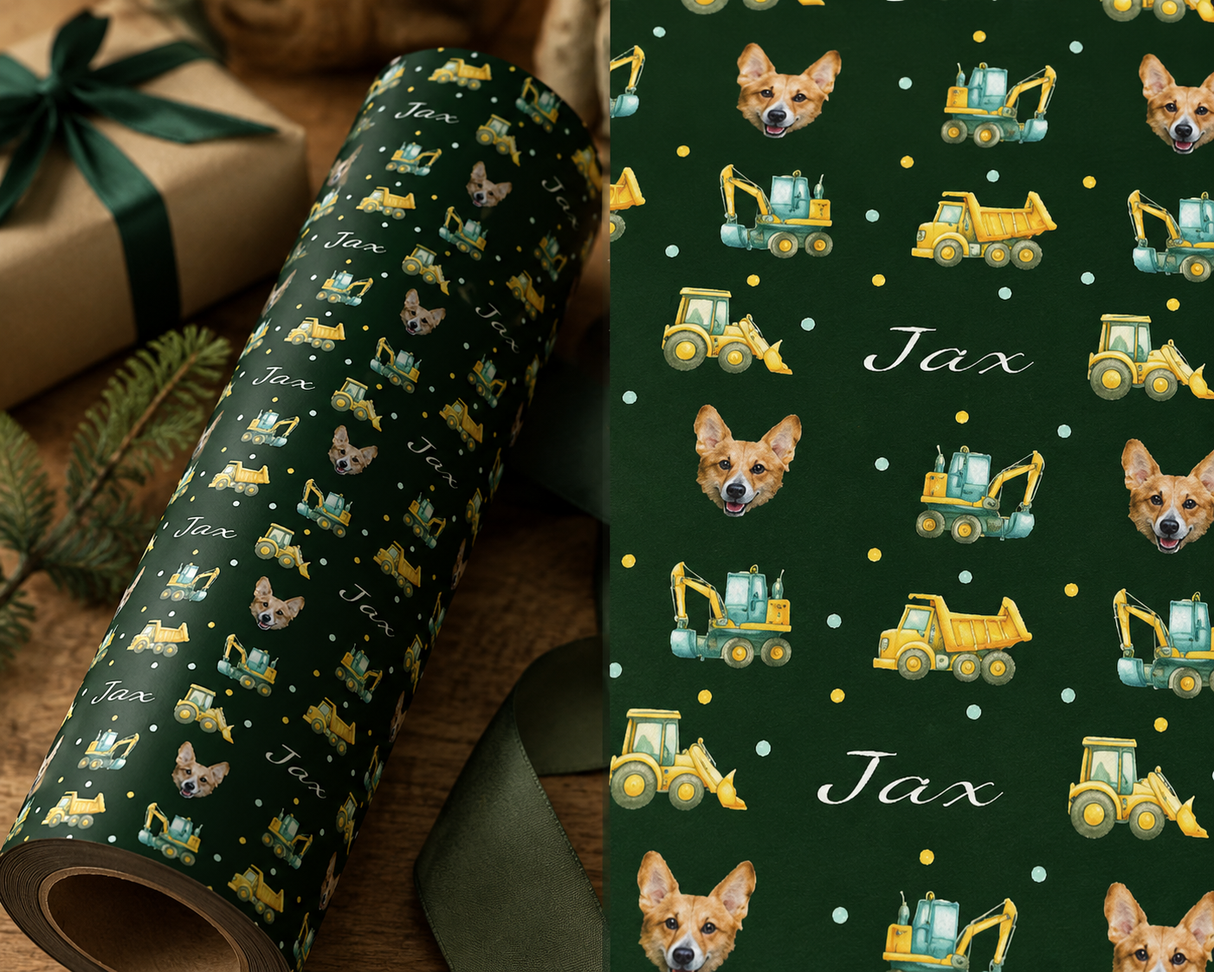 Personalized Under Construction Kid's Wrapping Paper | Custom Gift Wrap