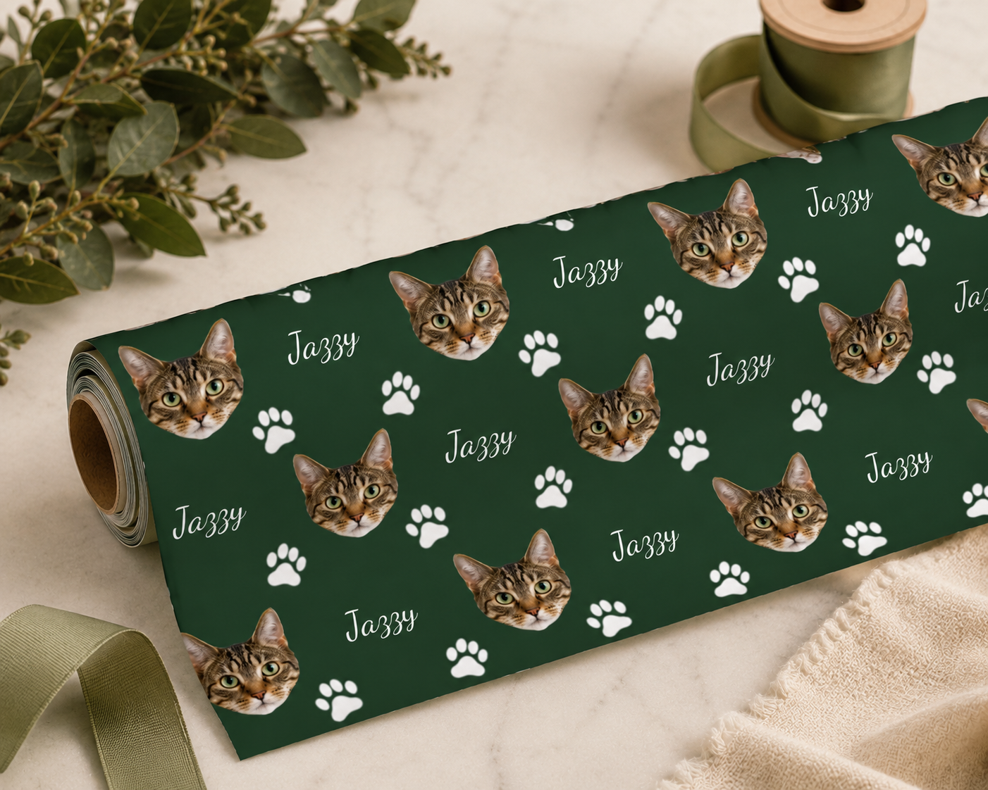 Personalized Cat Photo 6FT Wrapping Paper