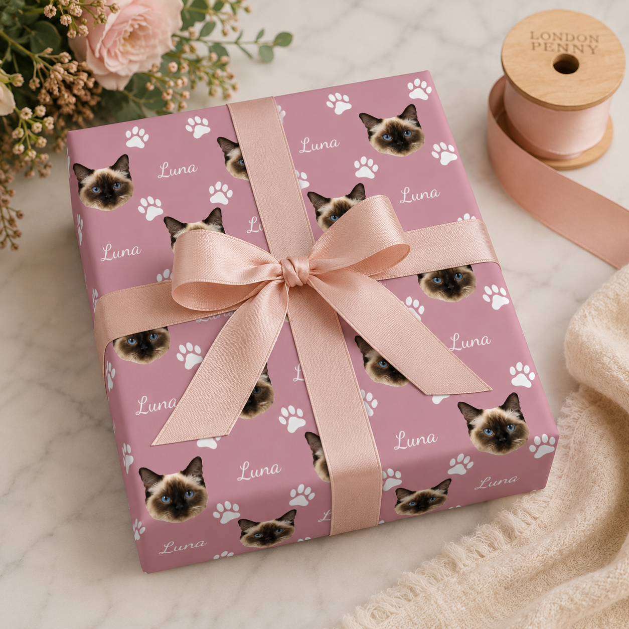 Personalized Cat Photo 6FT Wrapping Paper