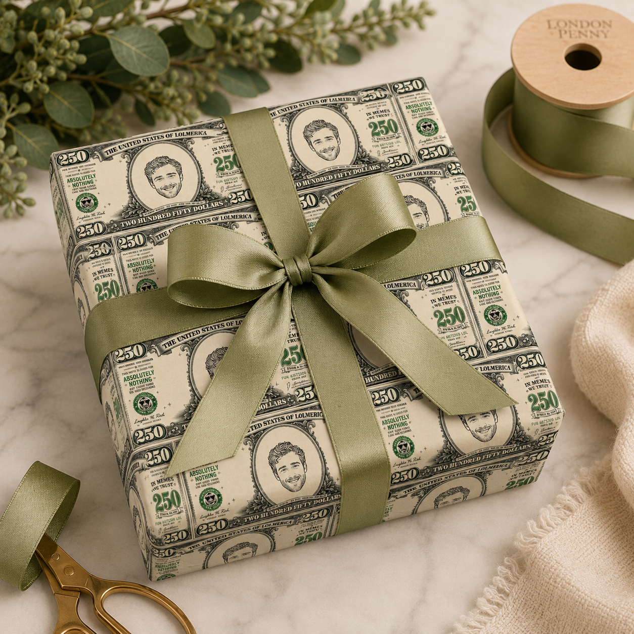 Personalized $250 Bill 6FT Wrapping Paper