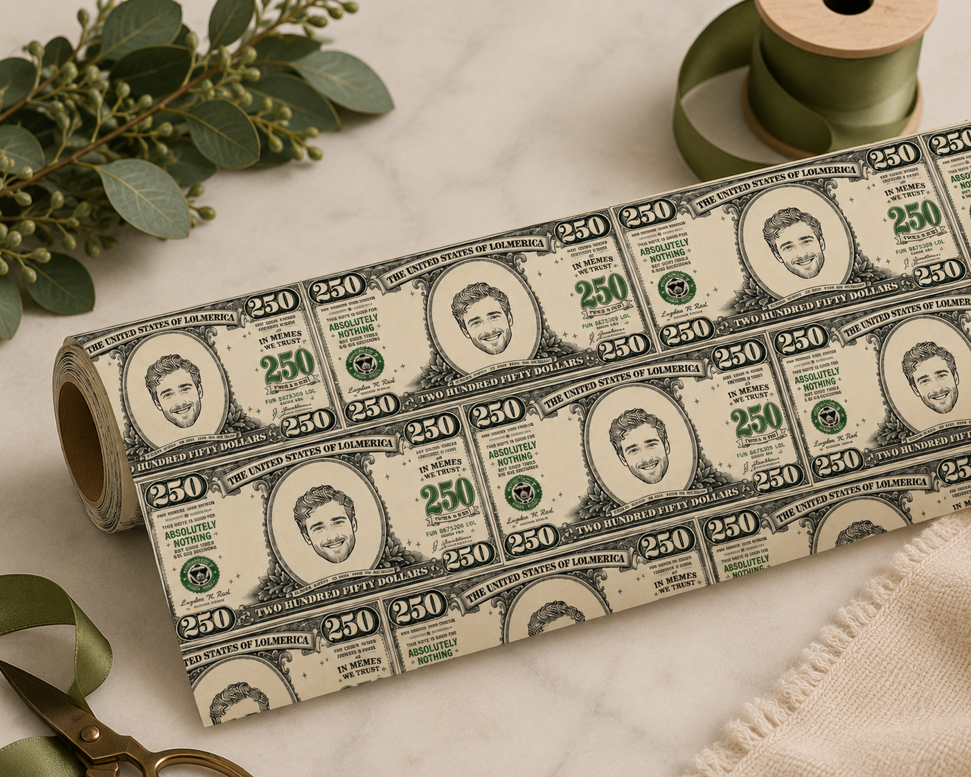 Personalized $250 Bill 6FT Wrapping Paper
