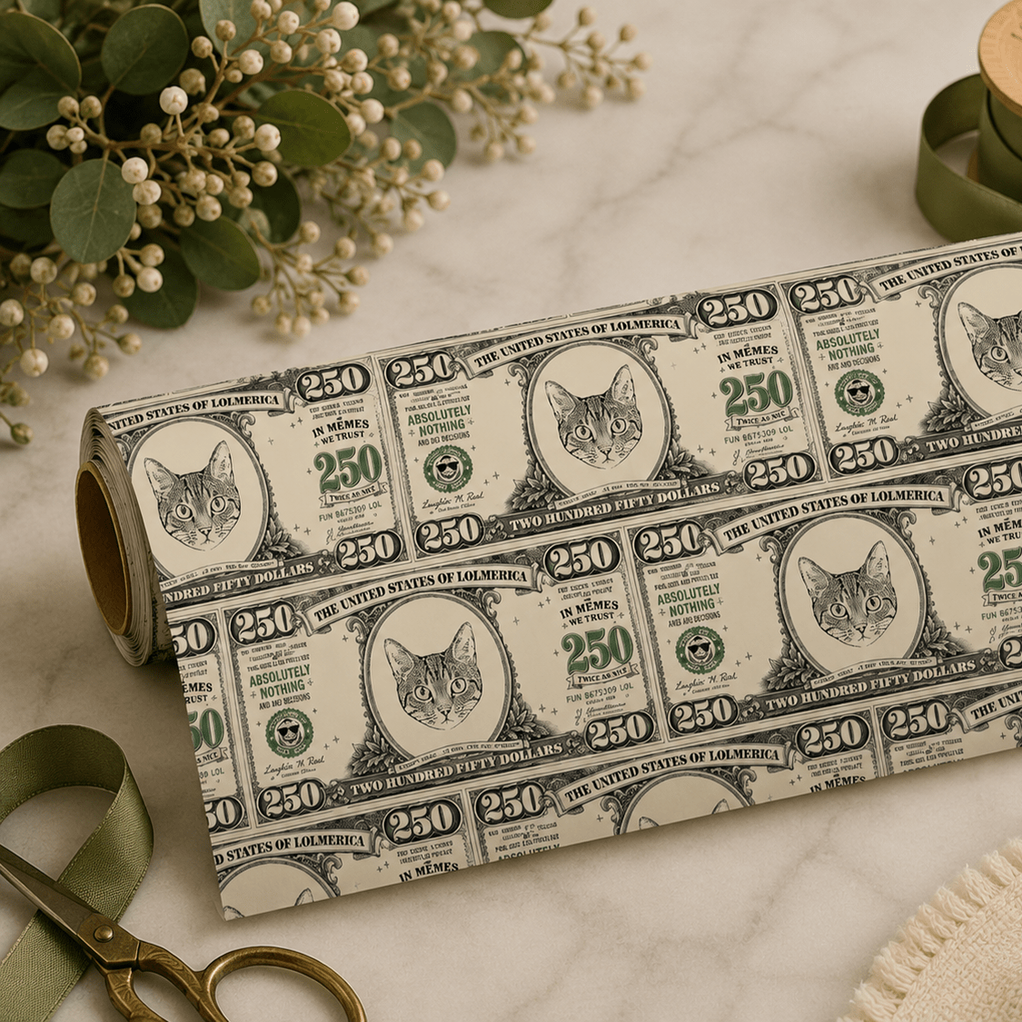 Personalized $250 Bill 6FT Wrapping Paper | Custom Gift Wrap - London Penny Gift Wrap