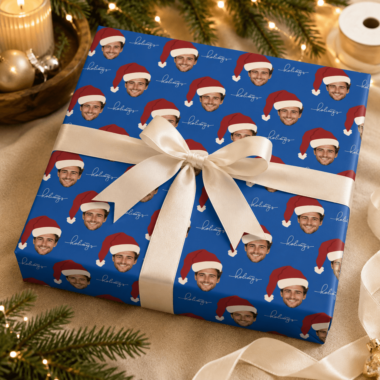 Personalized Santa Hat 6FT Wrapping Paper - London Penny Gift Wrap