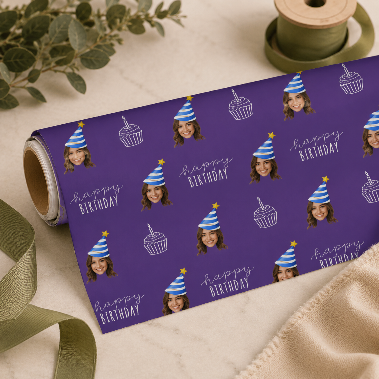 Personalized Birthday Cupcake 6FT Wrapping Paper