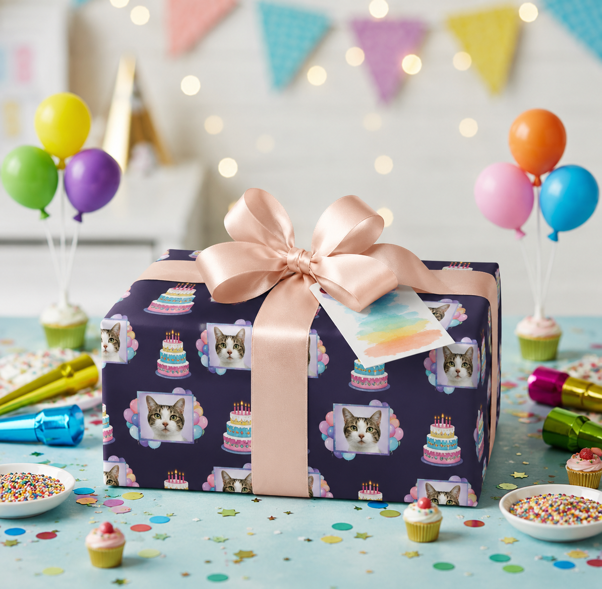 Personalized Birthday Cake 6FT Wrapping Paper | Custom Gift Wrap - London Penny Gift Wrap