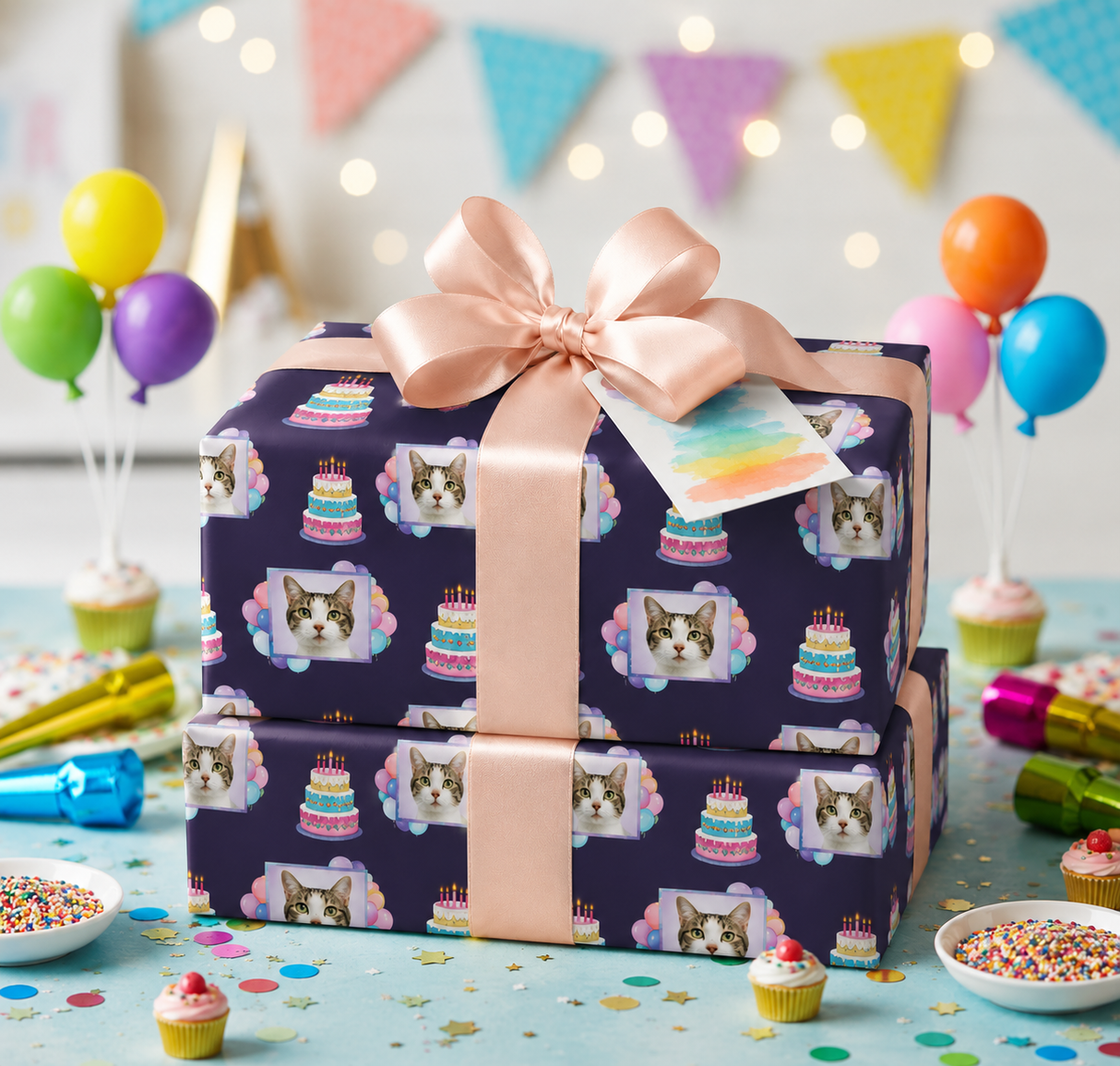 Personalized Birthday Cake 6FT Wrapping Paper | Custom Gift Wrap - London Penny Gift Wrap