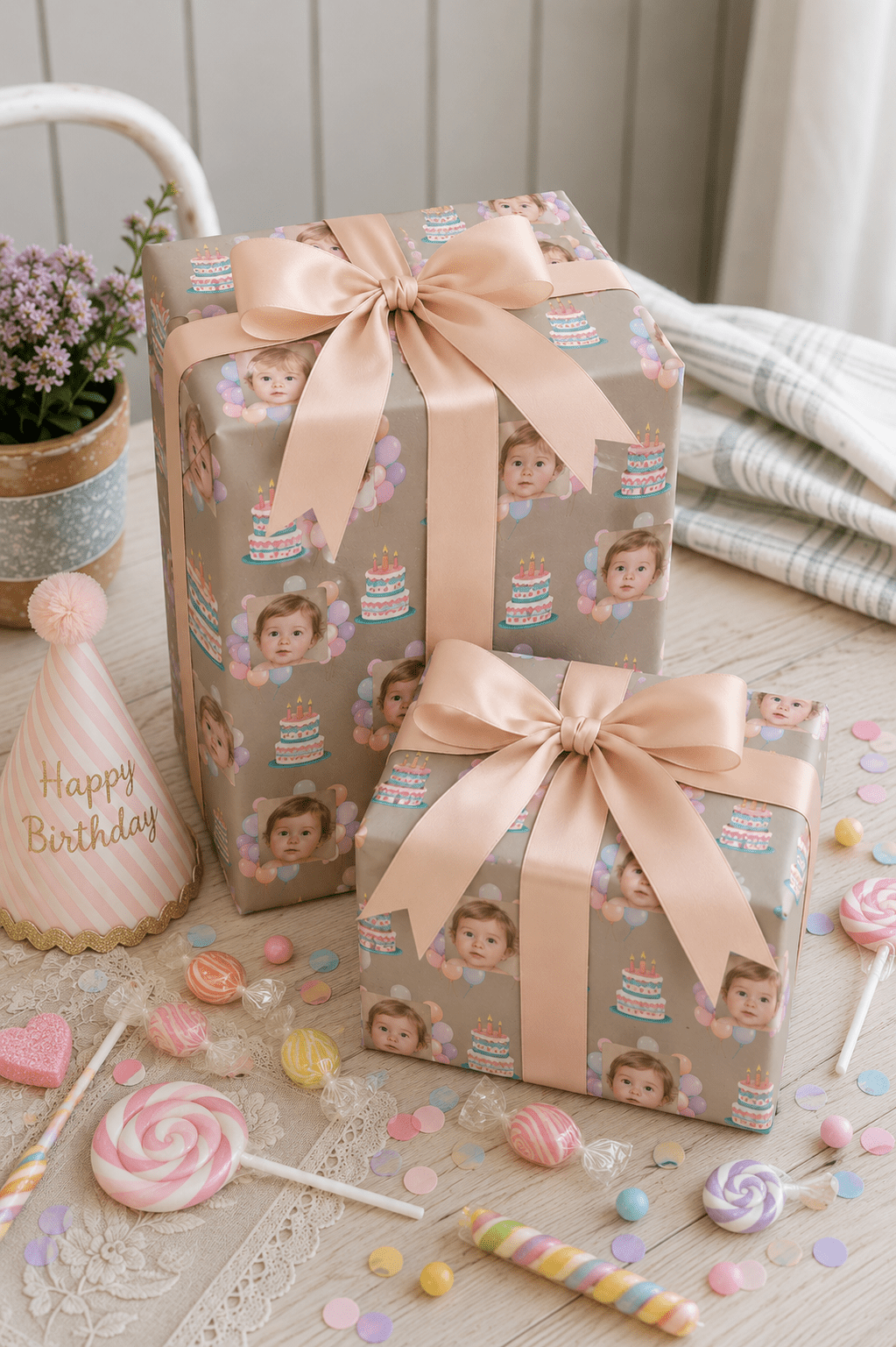 Personalized Birthday Cake 6FT Wrapping Paper | Custom Gift Wrap - London Penny Gift Wrap