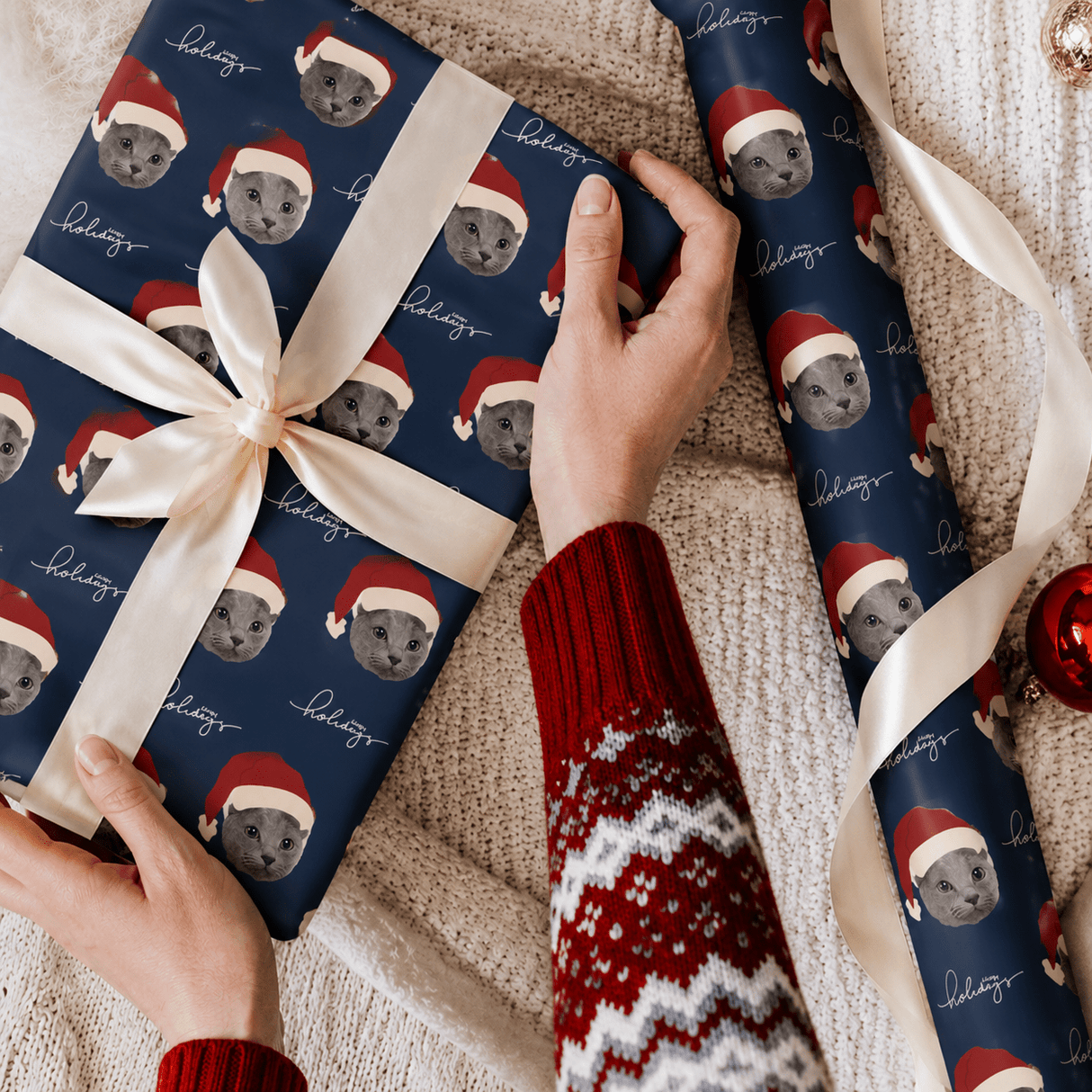 Personalized Santa Hat Wrapping Paper | Custom Gift Wrap - London Penny Gift Wrap