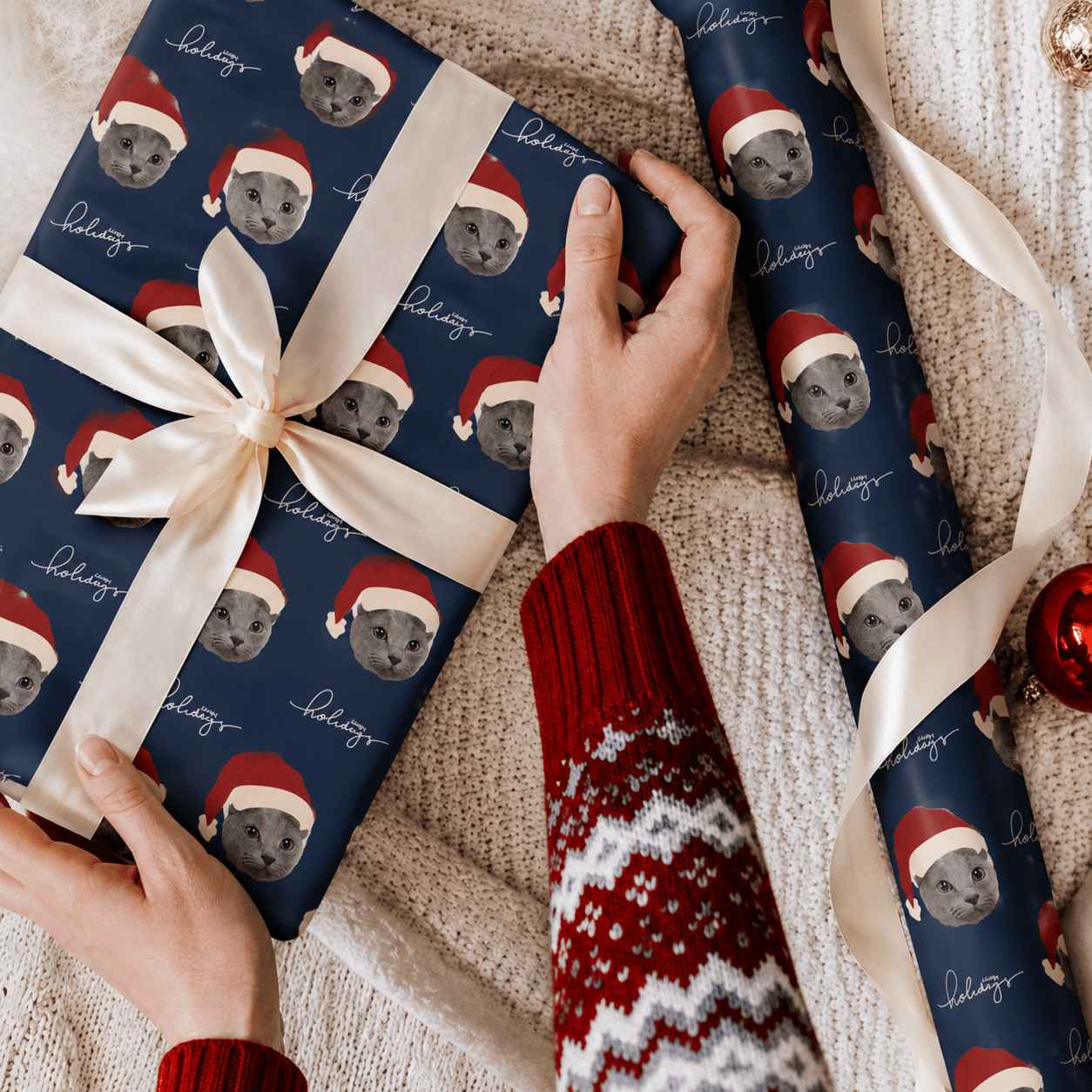 Personalized Santa Hat Wrapping Paper | Custom Gift Wrap - London Penny Gift Wrap