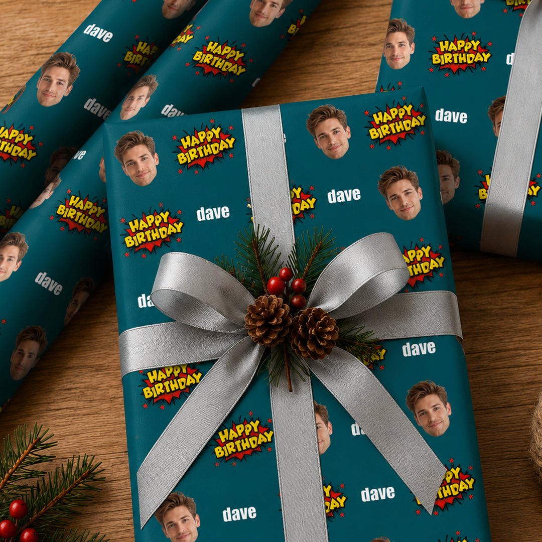 Personalized Comic Birthday Wrapping Paper | Custom Gift Wrap - London Penny Gift Wrap