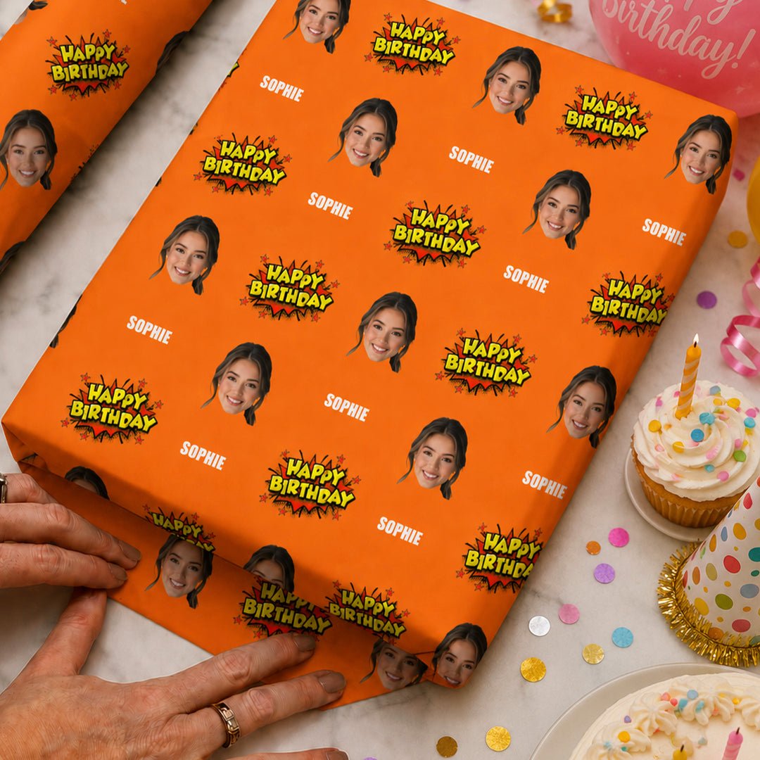 Personalized Comic Birthday Wrapping Paper | Custom Gift Wrap - London Penny Gift Wrap