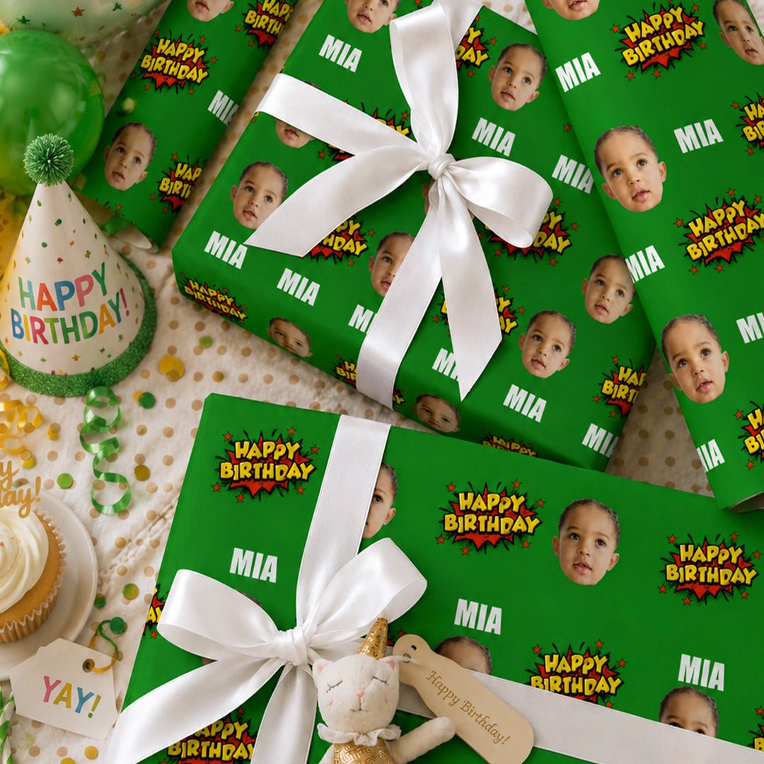 Personalized Comic Birthday Wrapping Paper | Custom Gift Wrap - London Penny Gift Wrap