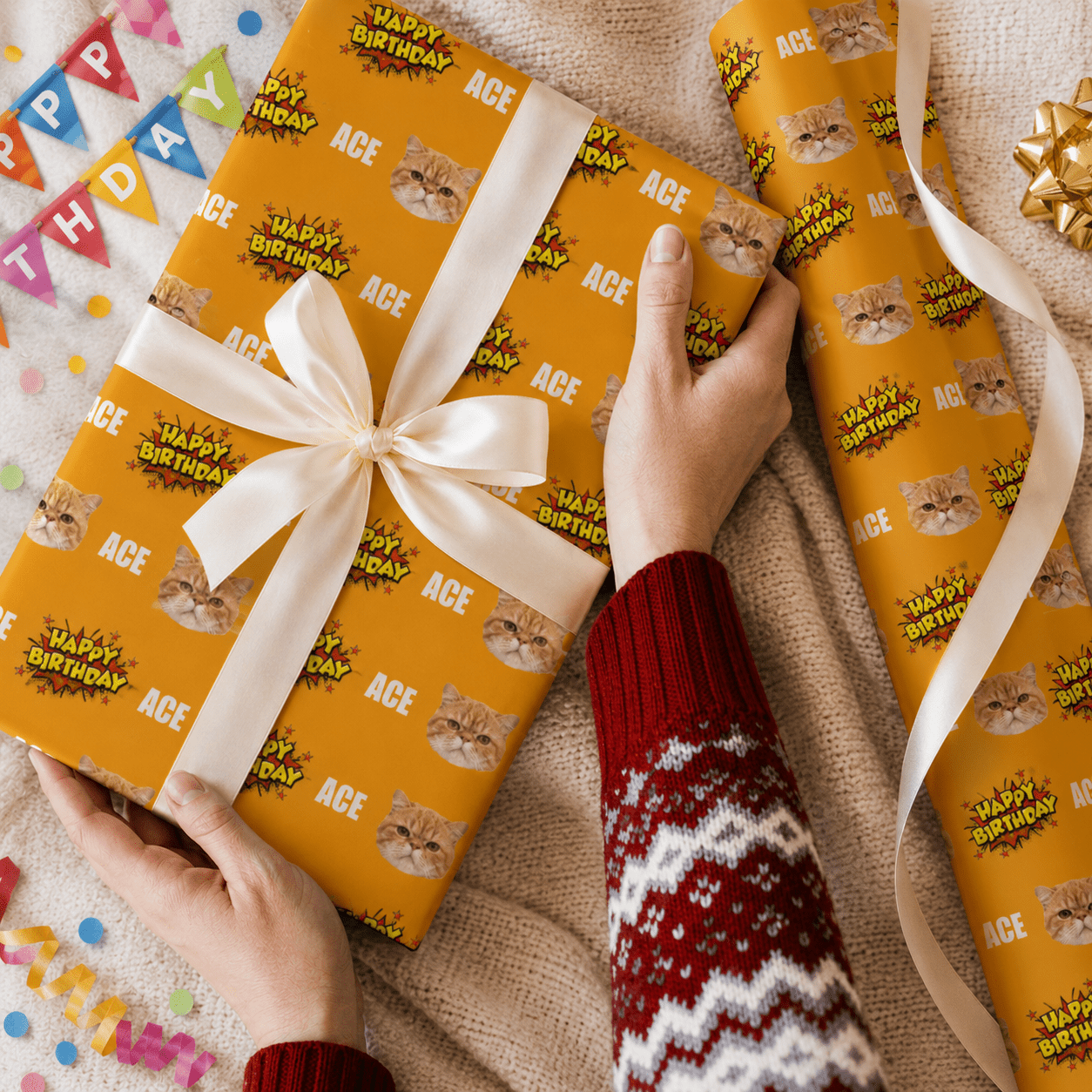 Personalized Comic Birthday Wrapping Paper | Custom Gift Wrap - London Penny Gift Wrap