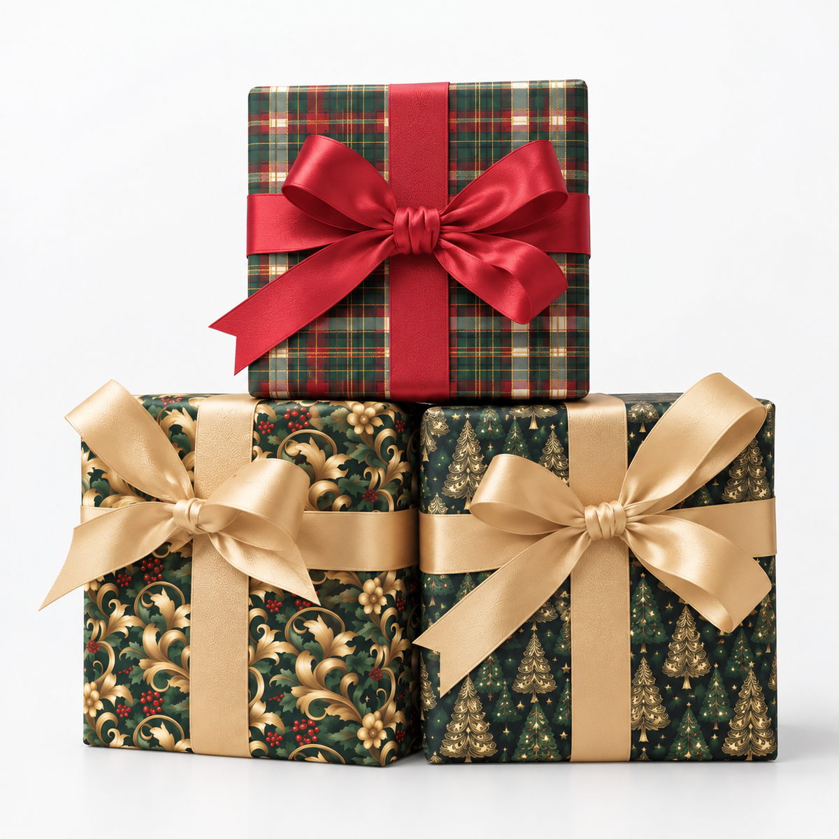 Evergreen Elegance Christmas Wrapping Paper Bundle – 3 Roll Set