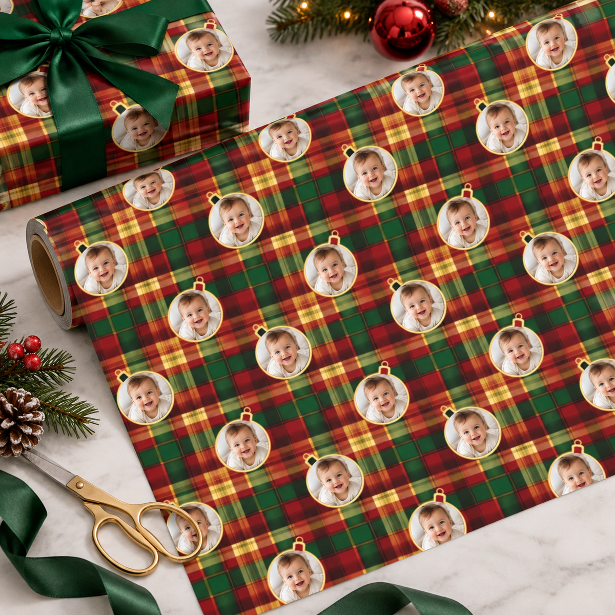 Personalized Candlelight Plaid Wrapping Paper | Custom Gift Wrap