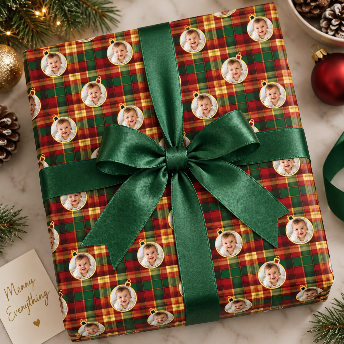 Personalized Candlelight Plaid Wrapping Paper | Custom Gift Wrap