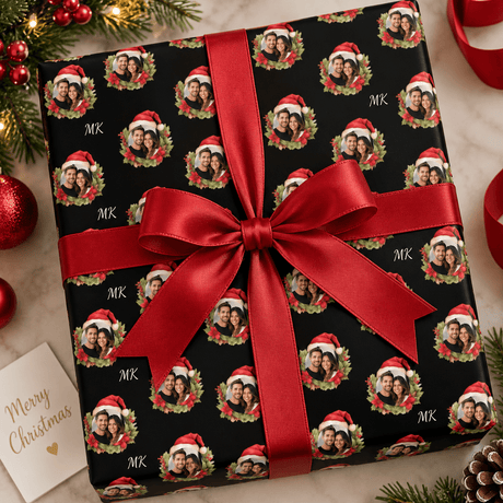 Personalized Festive Bear Wreaths Wrapping Paper | Custom Gift Wrap - London Penny Gift Wrap