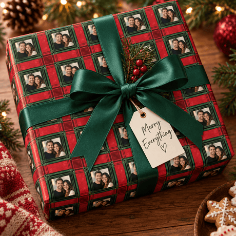 Personalized Cranberry Pines Plaid Wrapping Paper | Custom Gift Wrap - London Penny Gift Wrap