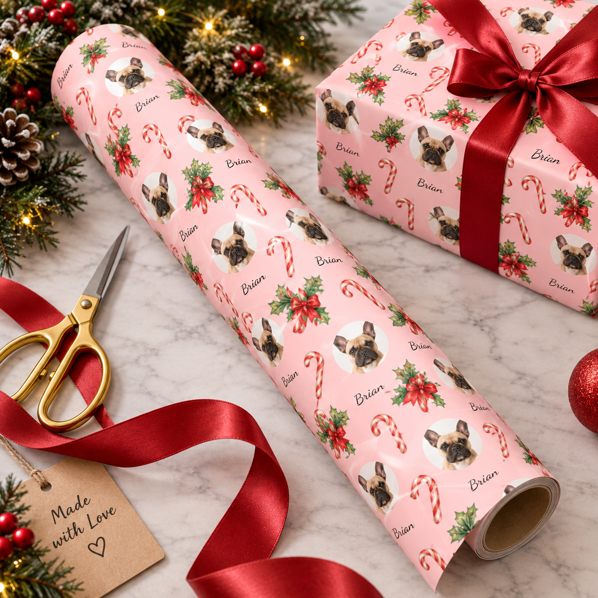 Personalized The Joyful Cane Wrapping Paper | Custom Gift Wrap