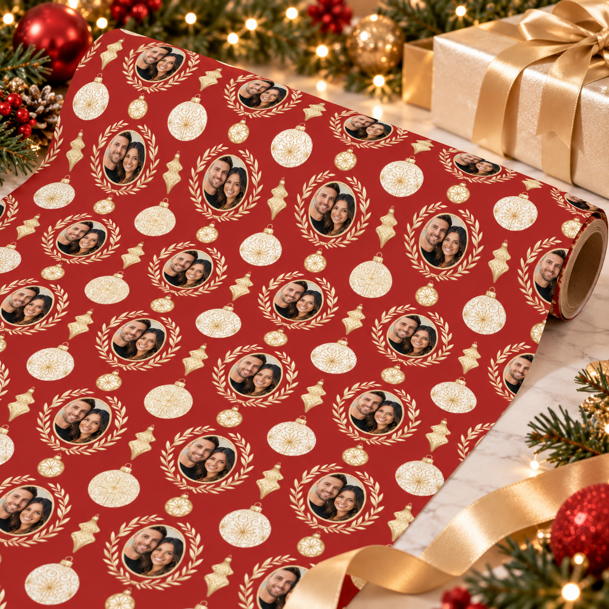 Personalized Holiday Cameos Wrapping Paper | Custom Gift Wrap
