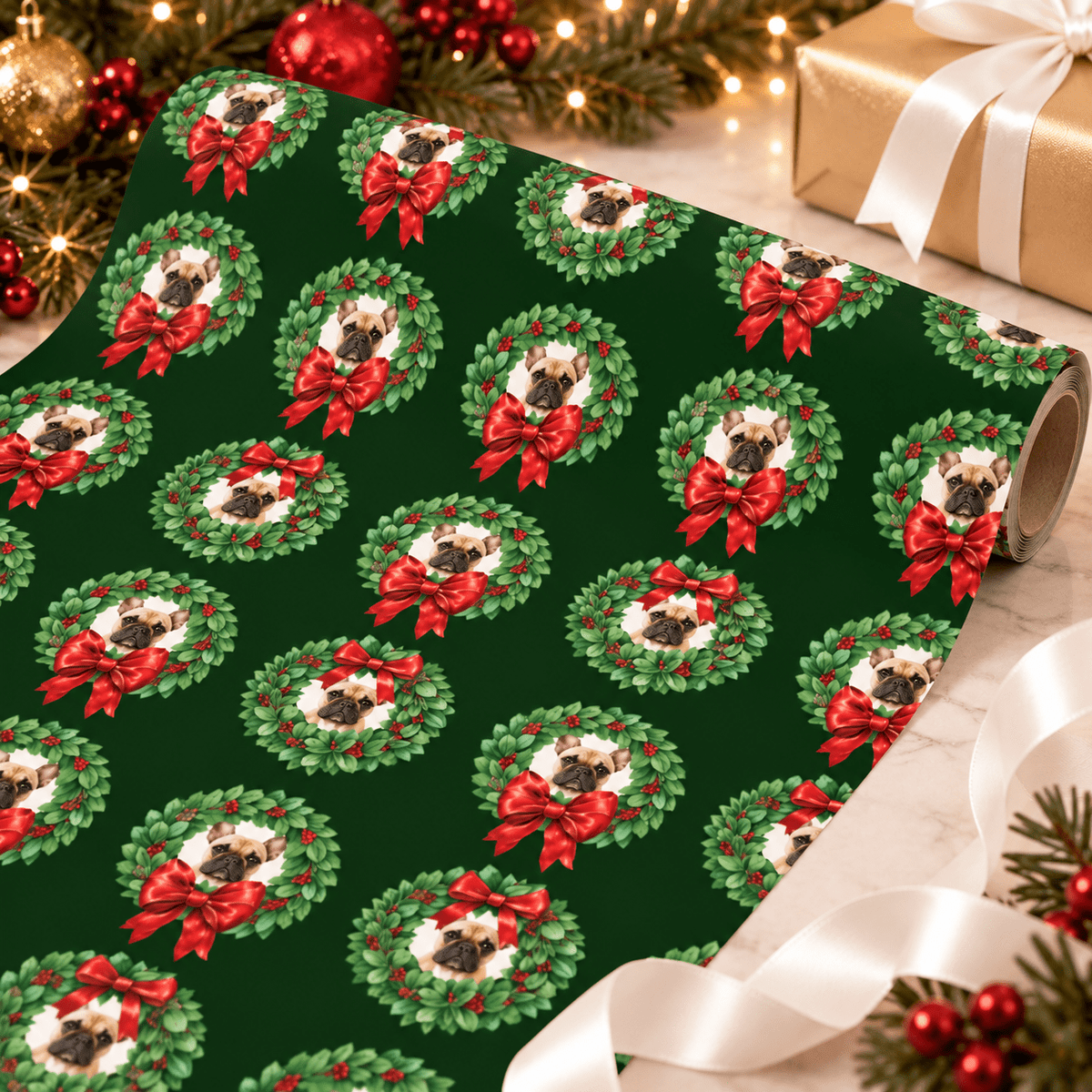 Personalized Wreaths & Bows Wrapping Paper | Custom Gift Wrap - London Penny Gift Wrap