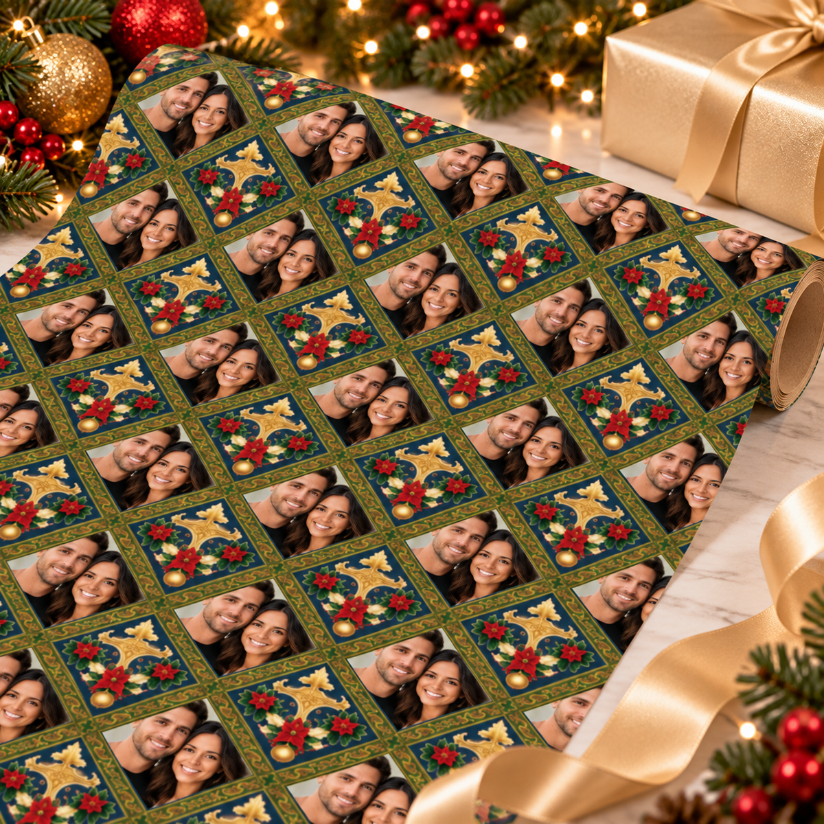 Personalized Yuletide Royal Emblem Wrapping Paper | Custom Gift Wrap