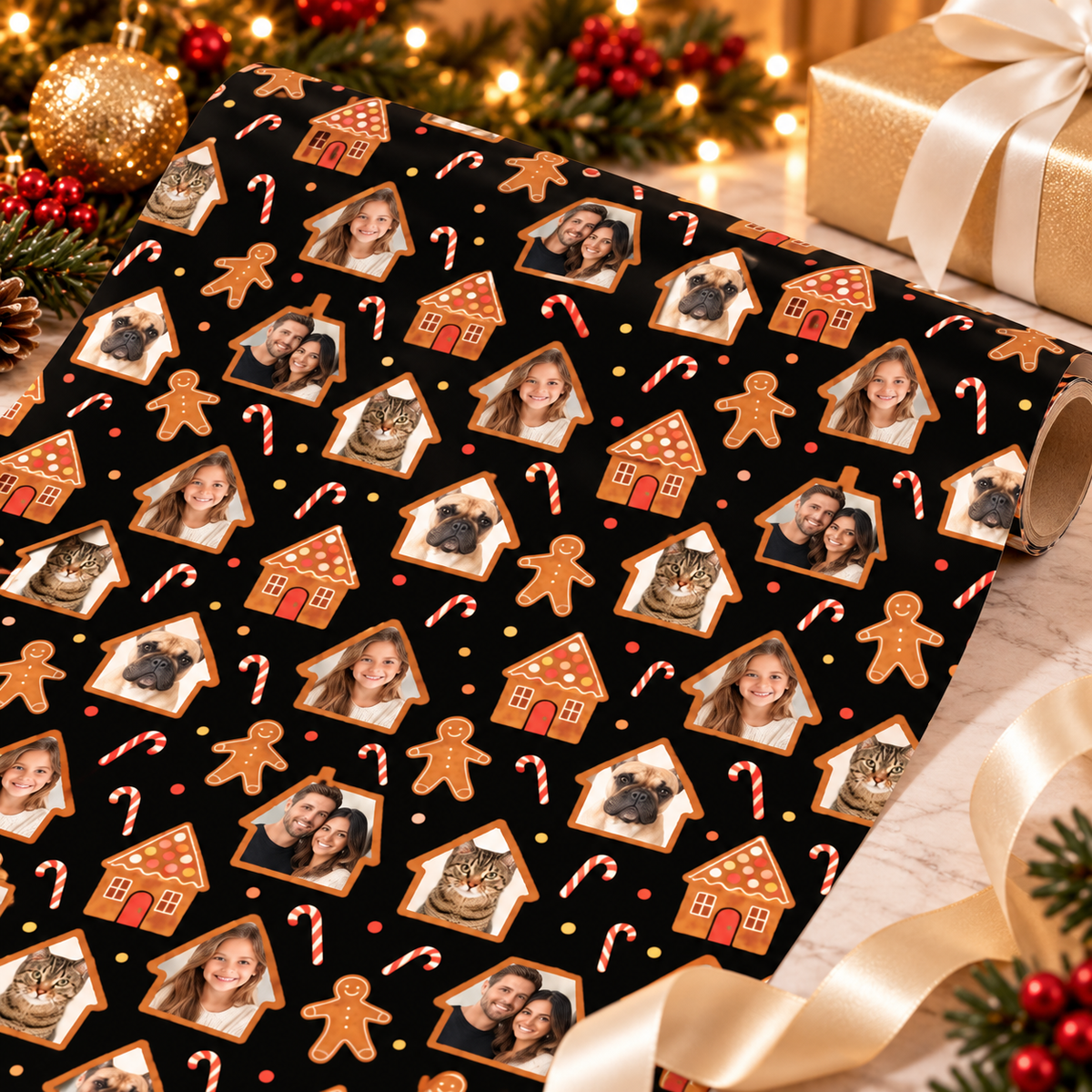 Personalized Gingerbread Lane Wrapping Paper | Custom Gift Wrap