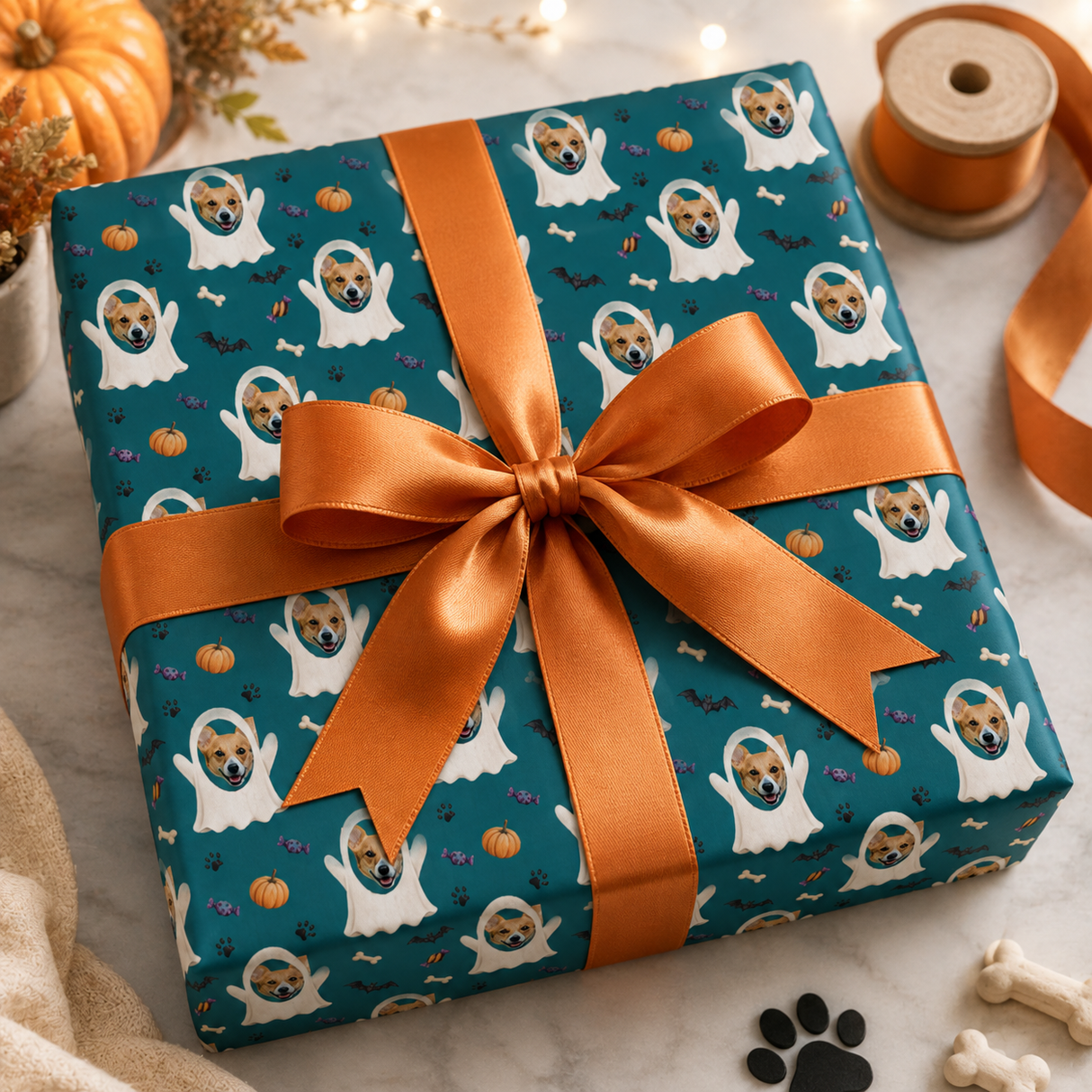 Personalized Haunted Dog Treats Wrapping Paper | Custom Gift Wrap