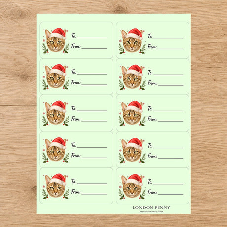 Chausie Santa Paws Gift Tag Sticker Sheet - London Penny Gift Wrap