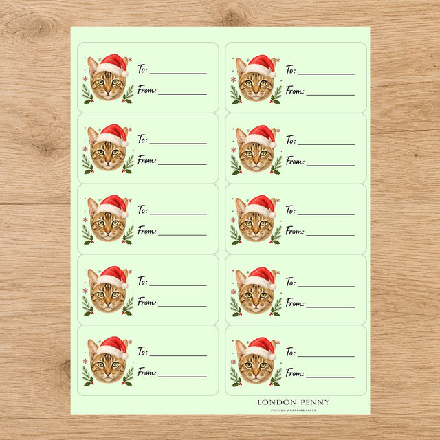 Chausie Santa Paws Gift Tag Sticker Sheet - London Penny Gift Wrap