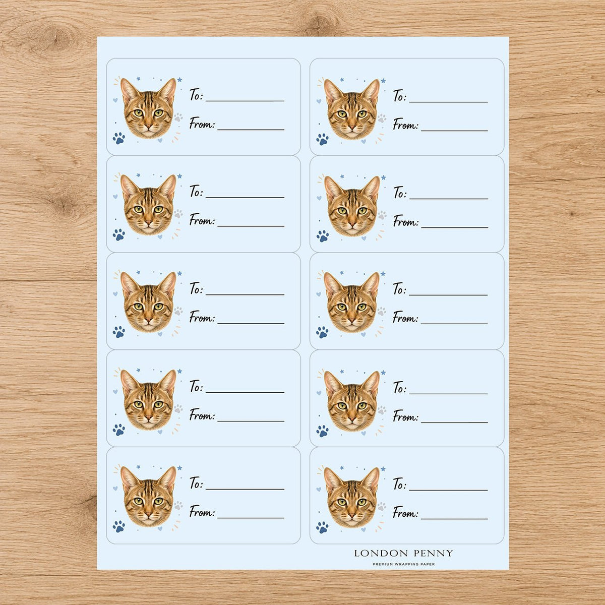 Chausie Pawprint Wishes Gift Tag Sticker Sheet - London Penny Gift Wrap