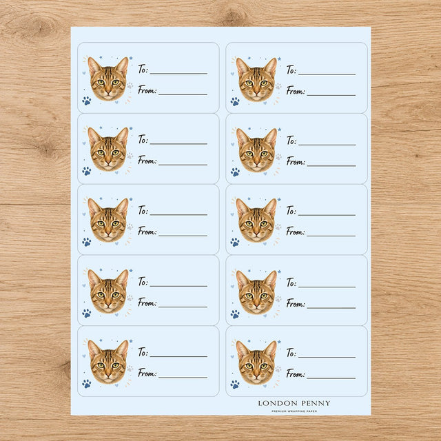 Chausie Pawprint Wishes Gift Tag Sticker Sheet - London Penny Gift Wrap