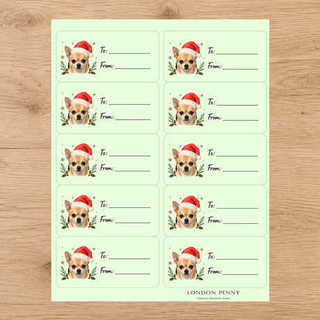 Chihuahua Santa Paws Gift Tag Sticker Sheet - London Penny Gift Wrap