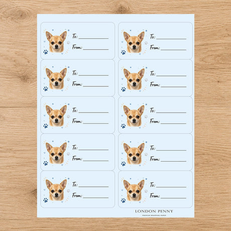 Chihuahua Pawprint Wishes Gift Tag Sticker Sheet - London Penny Gift Wrap