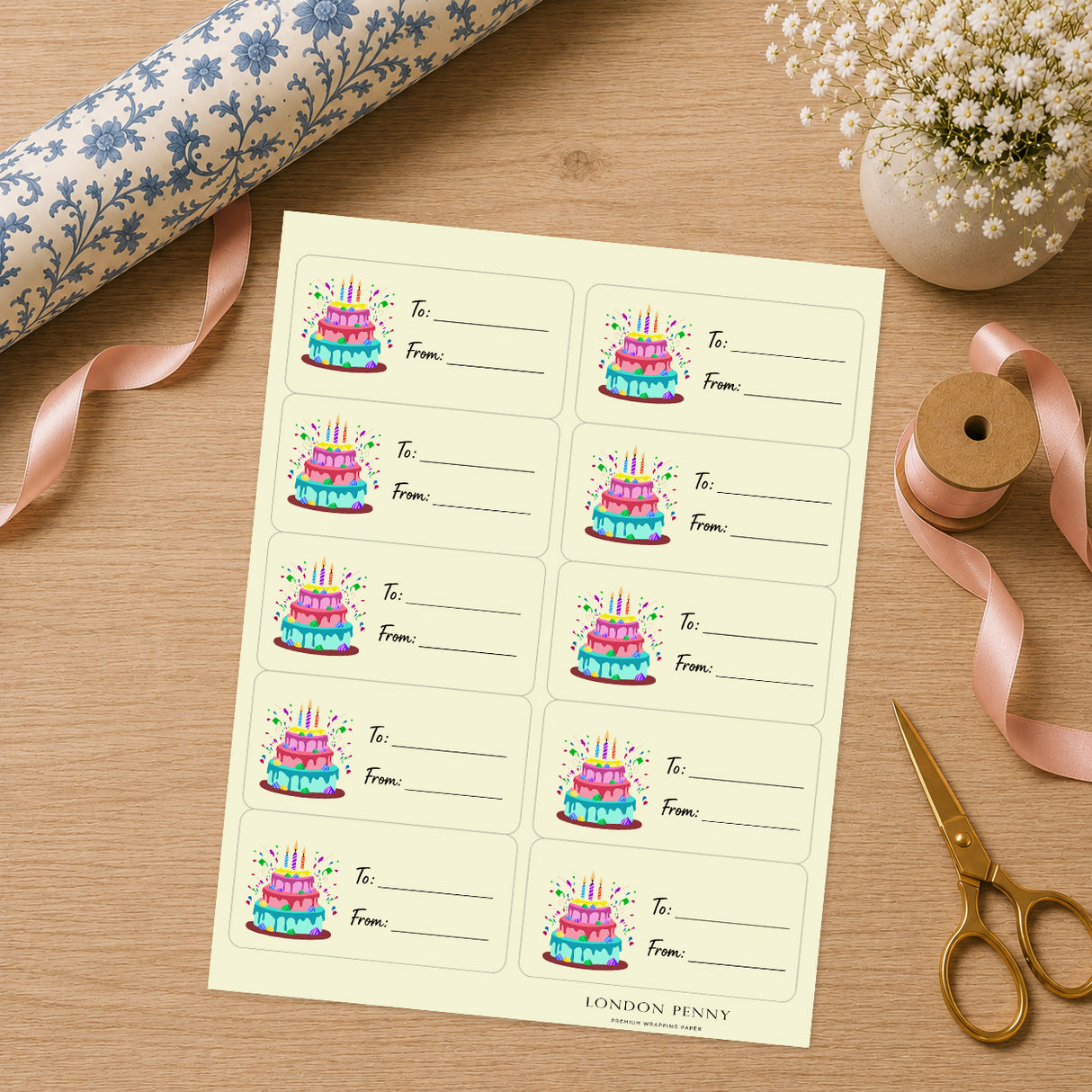 Confetti Cake Party Gift Tag Sticker Sheet