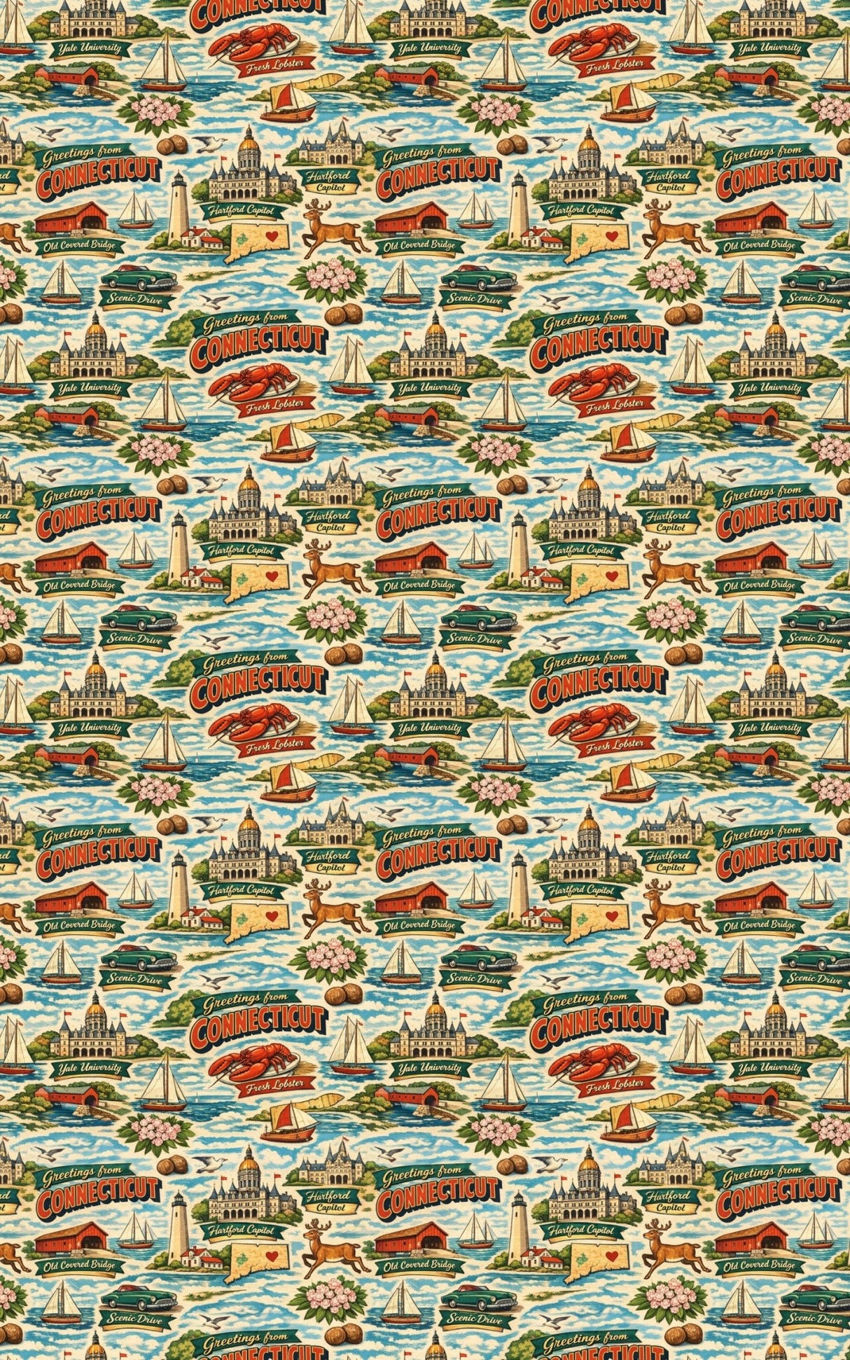 Connecticut Postcard Memories - London Penny Gift Wrap