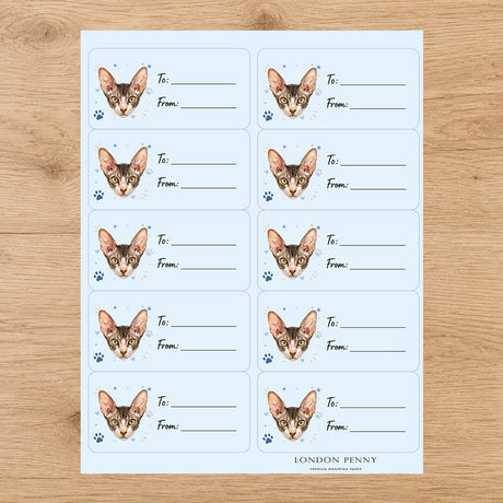 Cornish Rex Pawprint Wishes Gift Tag Sticker Sheet - London Penny Gift Wrap