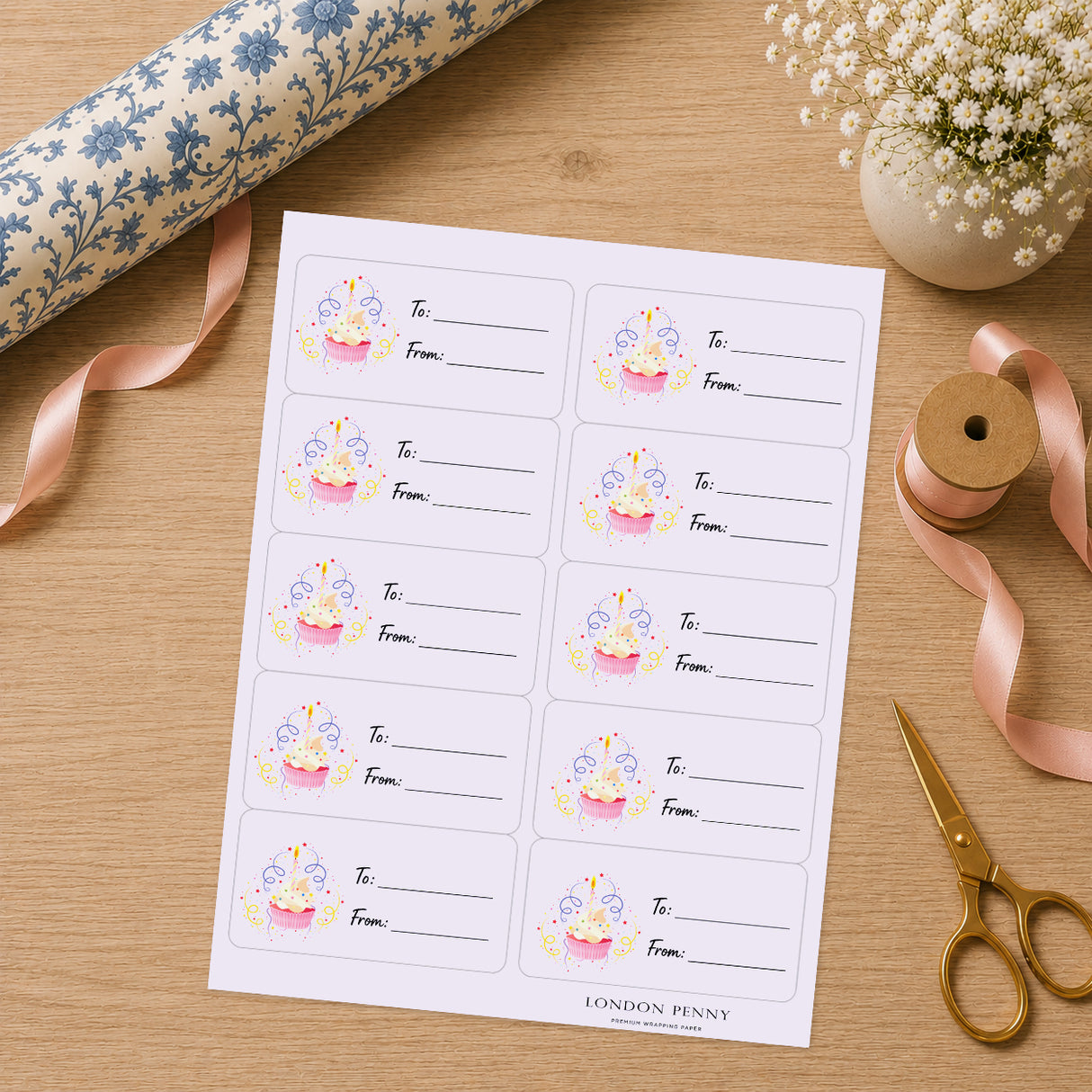 Cupcake Wishes Gift Tag Sticker Sheet