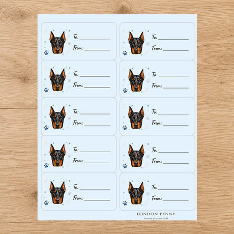 Doberman Pinscher Pawprint Wishes Gift Tag Sticker Sheet - London Penny Gift Wrap