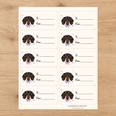 Dachshund Paws & Bows Gift Tag Sticker Sheet - London Penny Gift Wrap